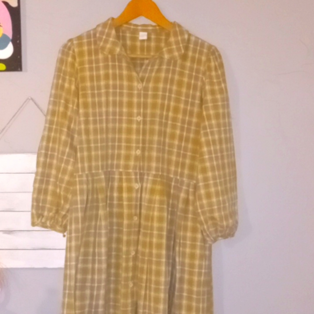 Yellow plaid peasant dress